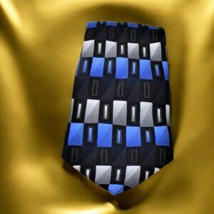 Covington Geometric Tie 100% Silk Blue Black White Gray